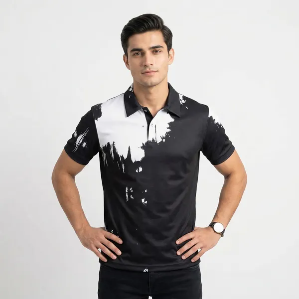 Jet_Black_And_White_Poly_Lycra_Splash_Polo_For_Men
