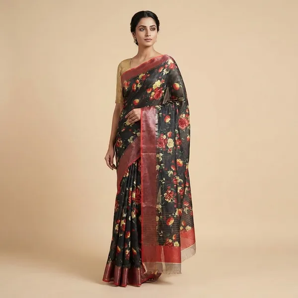 Floral_Printed_Saree_With_Contrast_Border