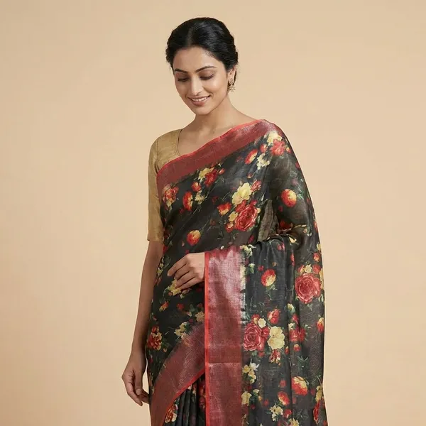 Floral_Printed_Saree_With_Contrast_Border