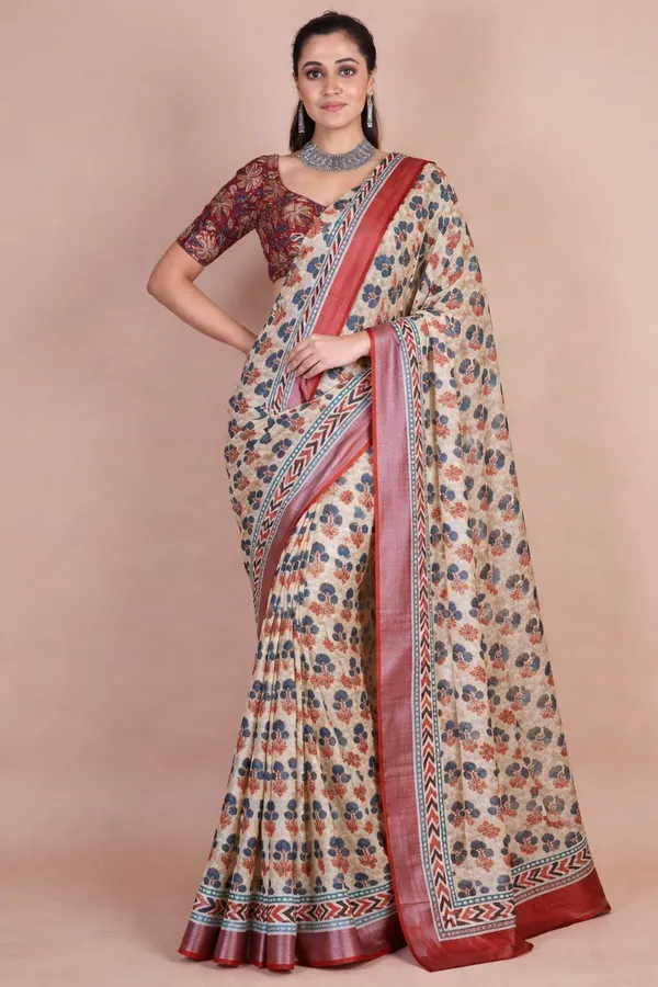 Handloom_Printed_Saree_With_Kalamkari_Blouse