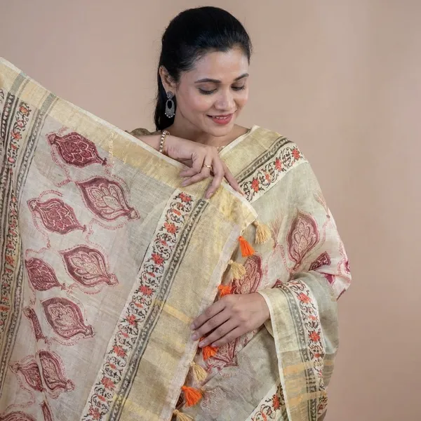 Elegant_Hand_Block_Printed_Saree_With_Printed_Border