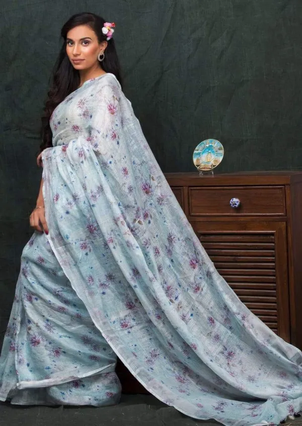 Elegant_Floral_Printed_Organza_Saree_With_Sequin_Work