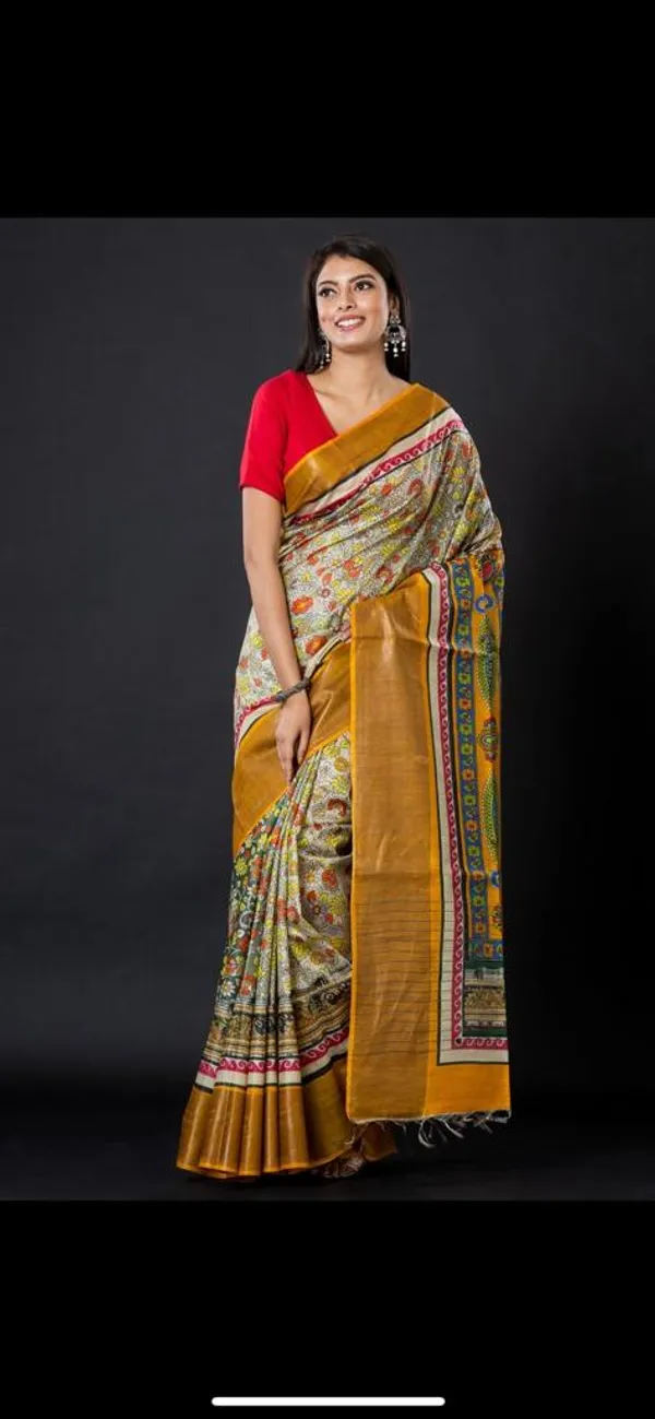 Traditional_Madhubani_Printed_Silk_Saree_With_Golden_Border