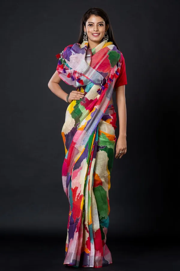 Abstract_Multicolor_Hand-Painted_Saree_With_Vibrant_Brush_Stroke_Design