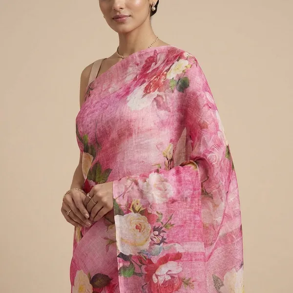 Pink_Floral_Printed_Saree_With_Elegant_Draping