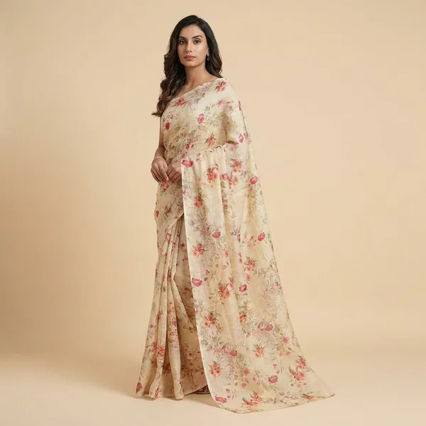 Elegant_Floral_Print_Saree_With_Contrast_Border
