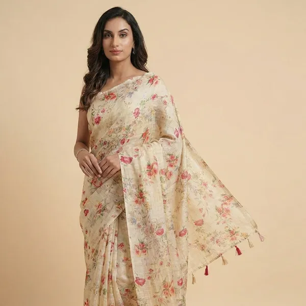 Elegant_Floral_Print_Saree_With_Contrast_Border