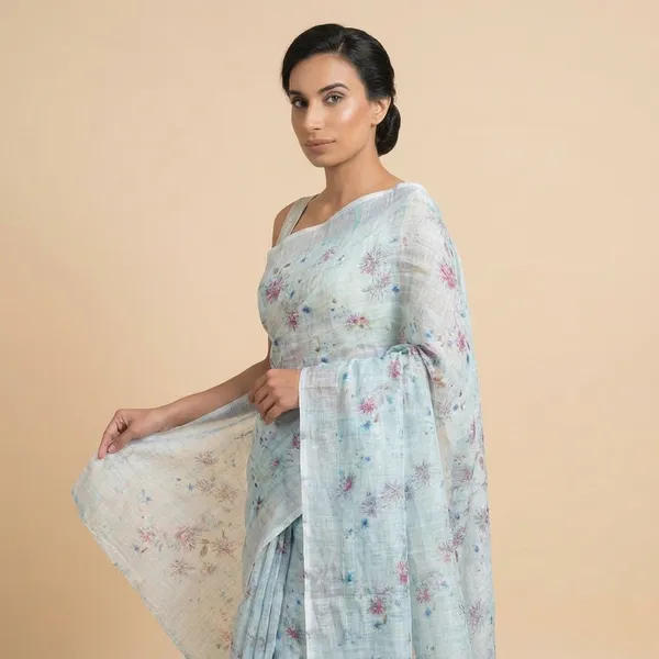 Elegant_Floral_Printed_Organza_Saree_With_Sequin_Work