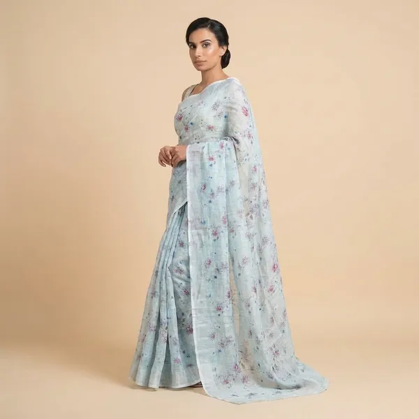 Elegant_Floral_Printed_Organza_Saree_With_Sequin_Work