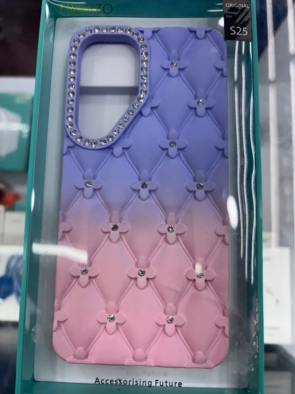 Multicolor_Soft_Touch_With_Rhinestone_Embellishments_Premium_Phone_Case_With_Chain_Strap_For_Samsung