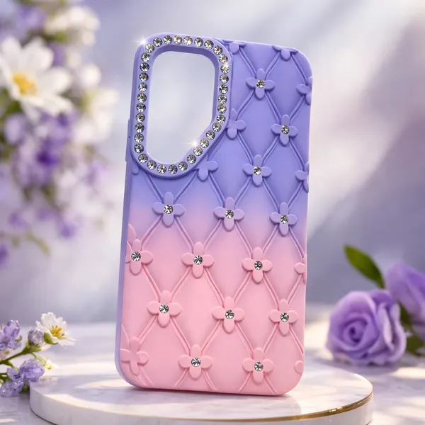 Multicolor_Soft_Touch_With_Rhinestone_Embellishments_Premium_Phone_Case_With_Chain_Strap_For_Samsung