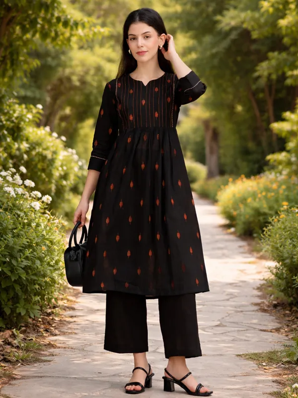 Black_Embroidered_Kurta_With_Palazzo_Set_And_Coral_Red_Co-Ord_Set_For_Women_Pack_Of_2