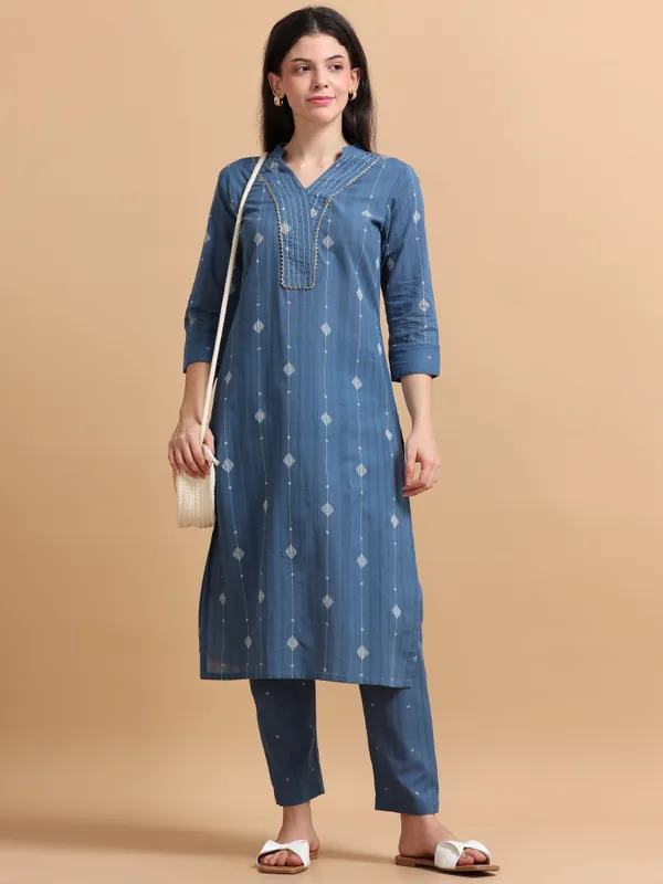 Blue_Embroidered_Kurta_Set_With_Matching_Pants_For_Women