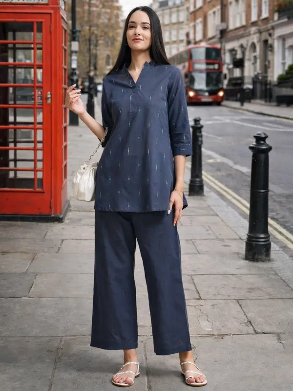 Navy_Blue_Ikat_Print_Co-Ord_Set_With_Tunic_And_Palazzo_Pants_For_Women