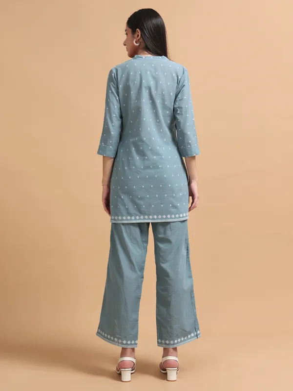 Sky_Blue_Embroidered_Co-Ord_Set_With_Mandarin_Collar_For_Women