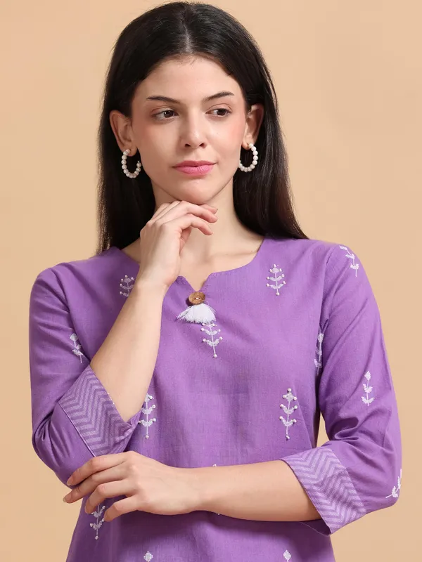 Purple_Foil_Print_Kurta_With_Pants_Set_For_Women