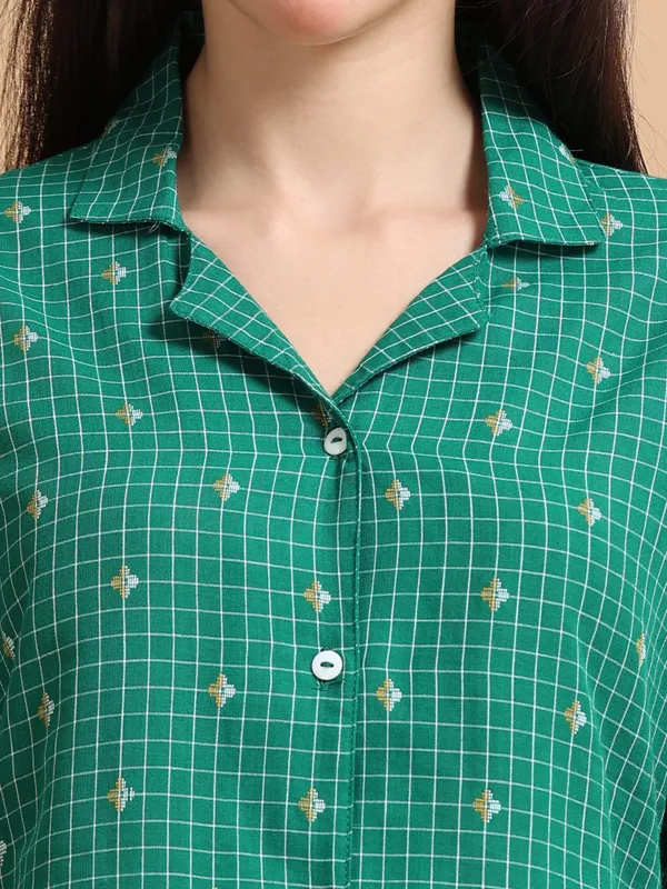 Green_Checkered_Co-Ord_Set_-_Shirt_And_Palazzo_Pants_For_Women