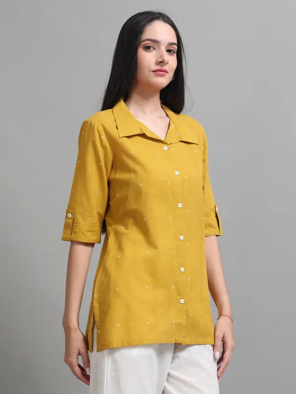 Green_Gingham_Check_Collared_Button-Down_Shirt_And_Mustard_Yellow_Collared_Shirt_For_Women_Pack_Of_2