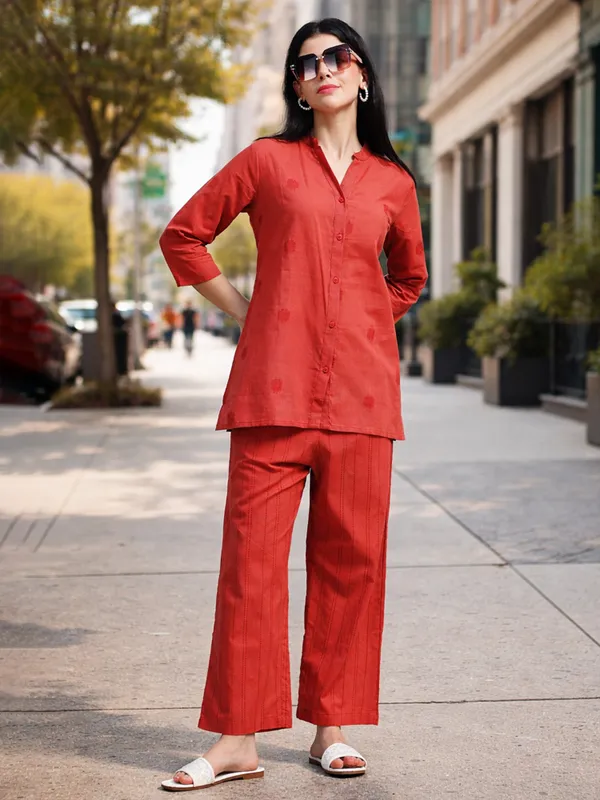 Coral_Red_Co-Ord_Set_-_Button-Down_Shirt_&_Palazzo_Pants_For_Women
