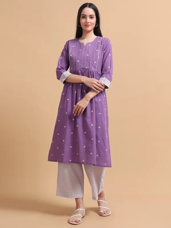 Purple_Embroidered_A-Line_Kurta_With_White_Striped_Palazzo_Set_For_Women