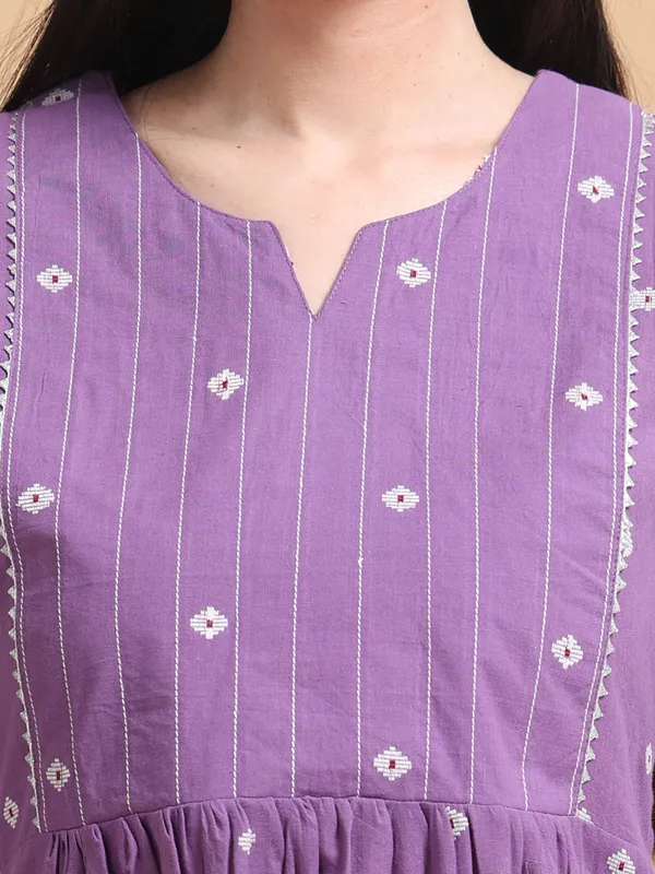 Purple_Embroidered_A-Line_Kurta_With_White_Striped_Palazzo_Set_For_Women
