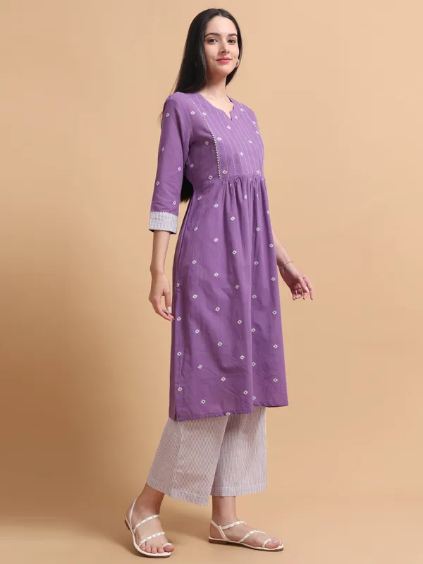 Purple_Embroidered_A-Line_Kurta_With_White_Striped_Palazzo_Set_For_Women
