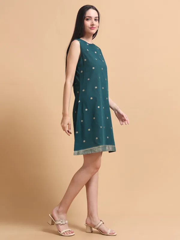 Cream_Floral_Embroidered_Sleeveless_A-Line_Dress_And_Dark_Green_Embroidered_Sleeveless_A-Line_Dress_For_Women