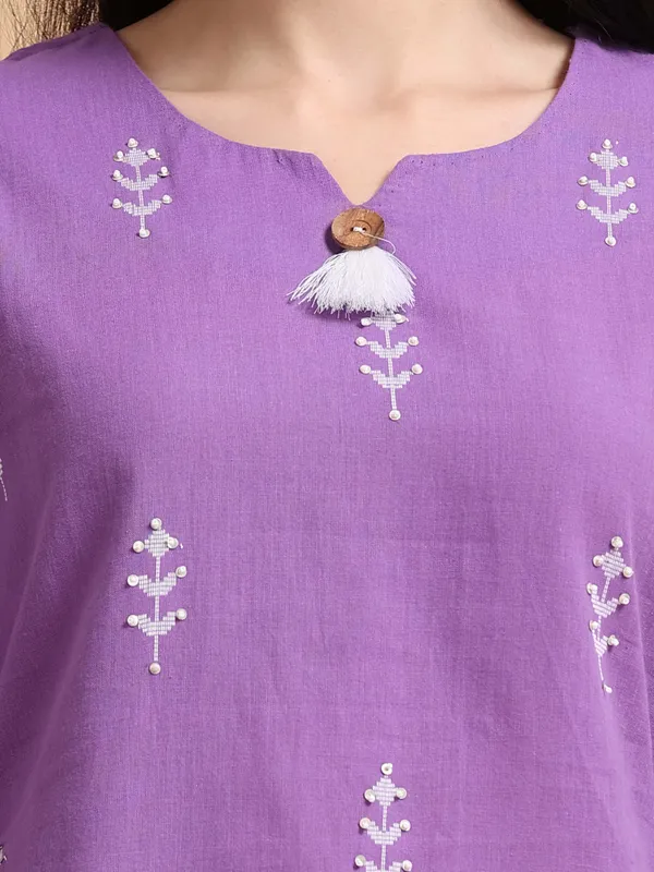 Purple_Foil_Print_Kurta_With_Pants_Set_For_Women