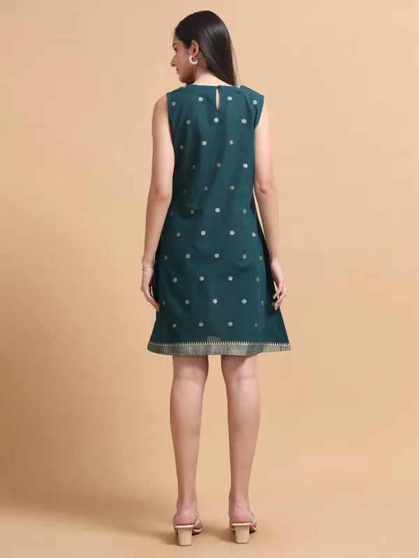 Cream_Floral_Embroidered_Sleeveless_A-Line_Dress_And_Dark_Green_Embroidered_Sleeveless_A-Line_Dress_For_Women