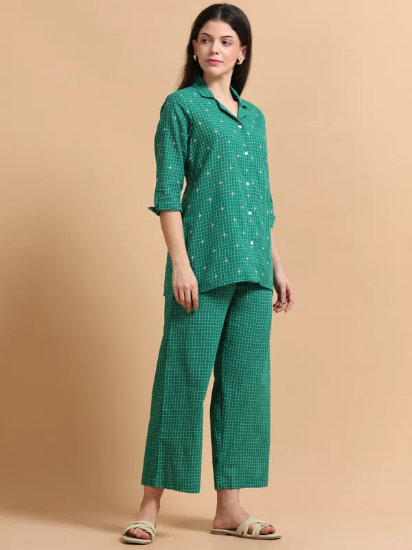 Green_Checkered_Co-Ord_Set_-_Shirt_And_Palazzo_Pants_For_Women