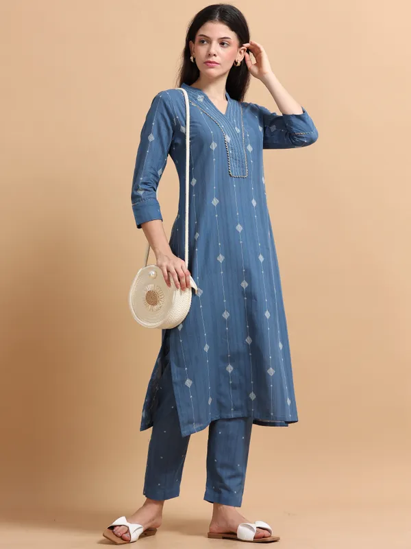 Blue_Embroidered_Kurta_Set_With_Matching_Pants_For_Women