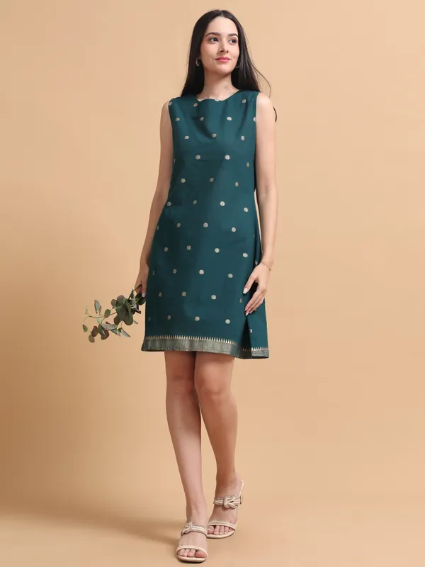 Cream_Floral_Embroidered_Sleeveless_A-Line_Dress_And_Dark_Green_Embroidered_Sleeveless_A-Line_Dress_For_Women