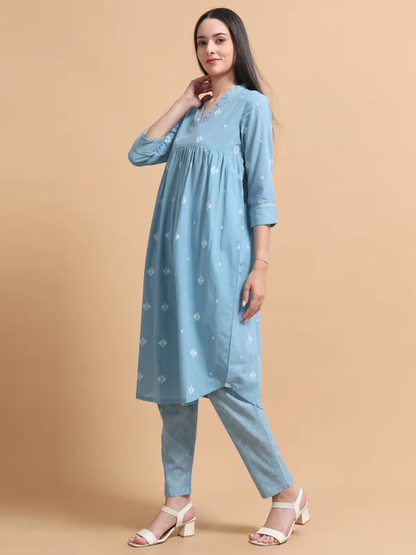 Light_Blue_Embroidered_Kurta_With_Pants_Set_For_Women