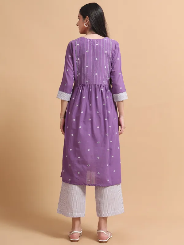 Purple_Embroidered_A-Line_Kurta_With_White_Striped_Palazzo_Set_For_Women