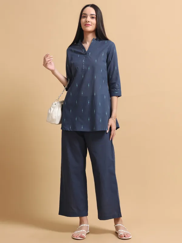 Navy_Blue_Ikat_Print_Co-Ord_Set_With_Tunic_And_Palazzo_Pants_For_Women