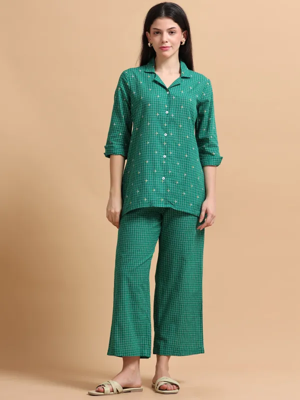 Green_Checkered_Co-Ord_Set_-_Shirt_And_Palazzo_Pants_For_Women