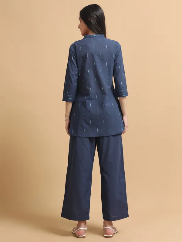 Navy_Blue_Ikat_Print_Co-Ord_Set_With_Tunic_And_Palazzo_Pants_For_Women