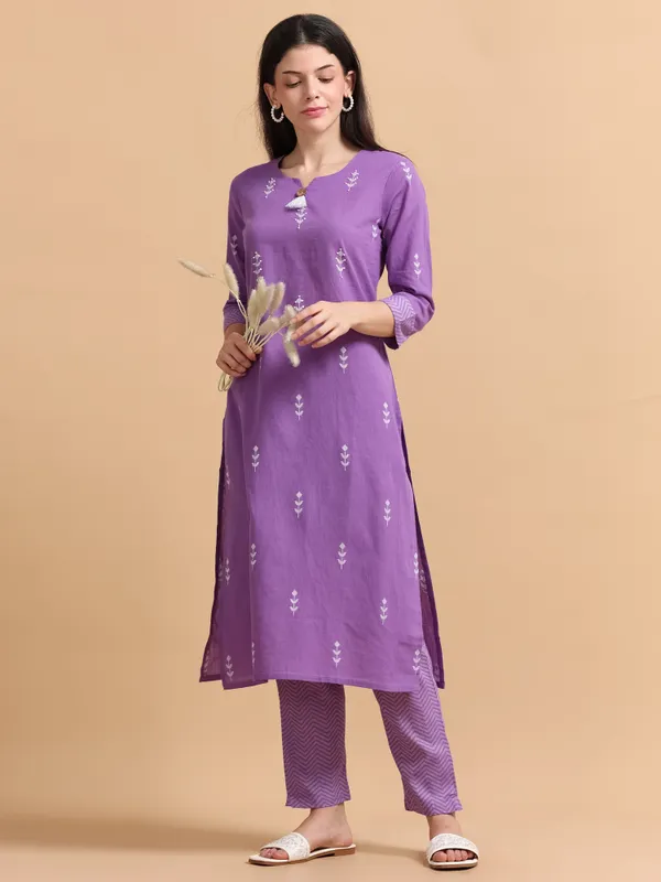 Purple_Foil_Print_Kurta_With_Pants_Set_For_Women