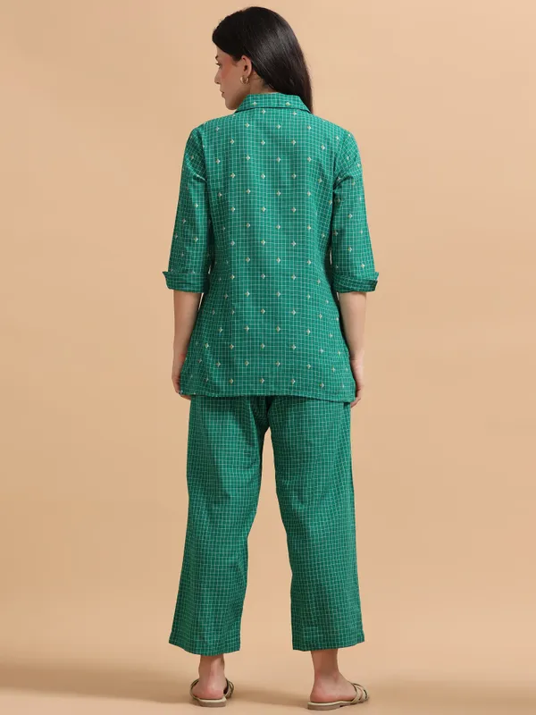 Green_Checkered_Co-Ord_Set_-_Shirt_And_Palazzo_Pants_For_Women