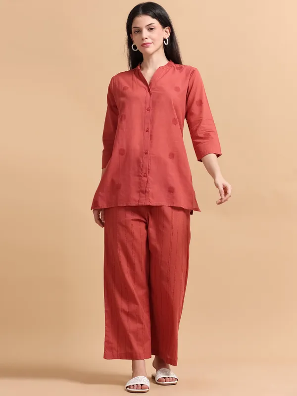 Coral_Red_Co-Ord_Set_-_Button-Down_Shirt_&_Palazzo_Pants_For_Women