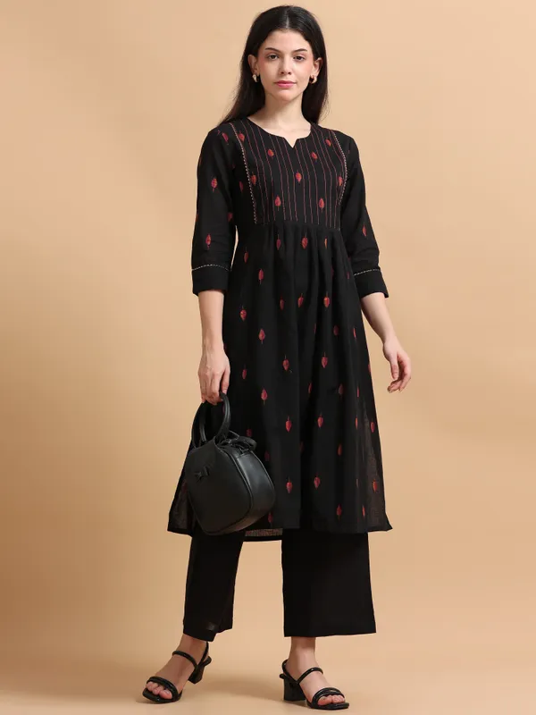 Black_Embroidered_Kurta_With_Palazzo_Set_And_Coral_Red_Co-Ord_Set_For_Women_Pack_Of_2