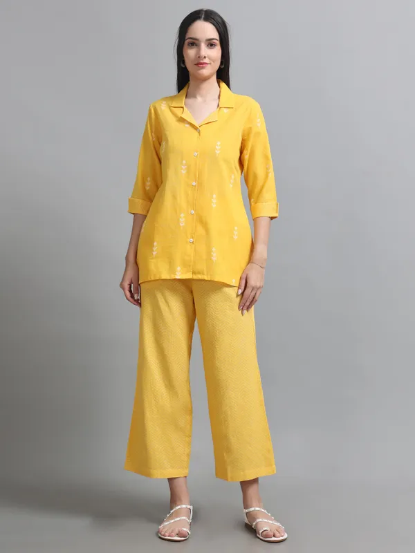 Yellow_Embroidered_Button-Down_Co-Ord_Set_For_Women