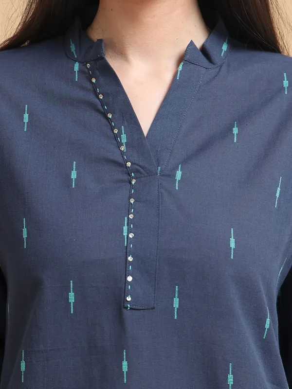 Navy_Blue_Ikat_Print_Co-Ord_Set_With_Tunic_And_Palazzo_Pants_For_Women
