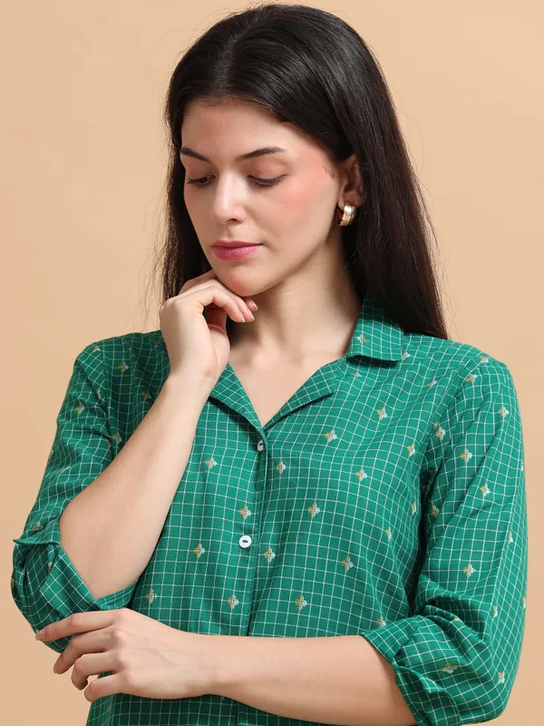 Green_Checkered_Co-Ord_Set_-_Shirt_And_Palazzo_Pants_For_Women