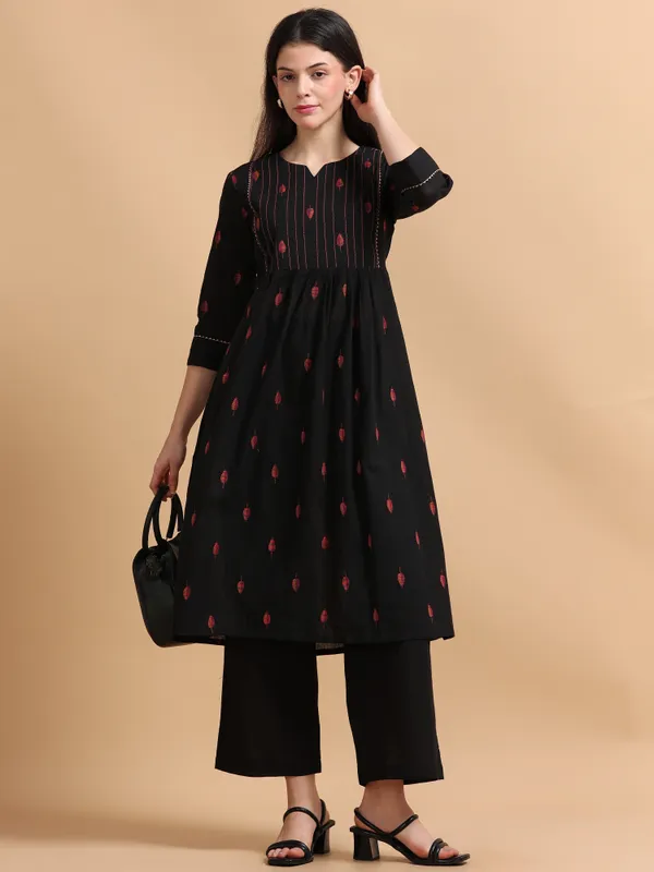 Black_Embroidered_Kurta_With_Palazzo_Set_For_Women