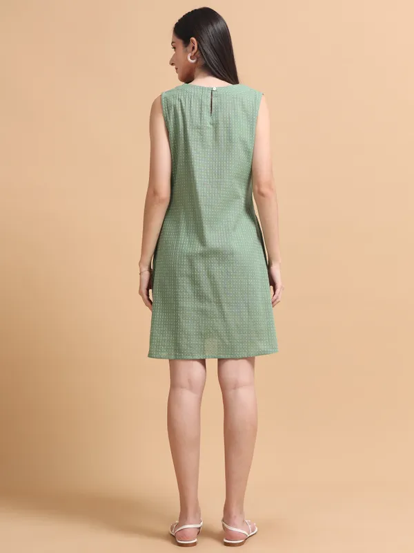 Sage_Green_Sleeveless_A-Line_Textured_Mini_Dress_For_Women