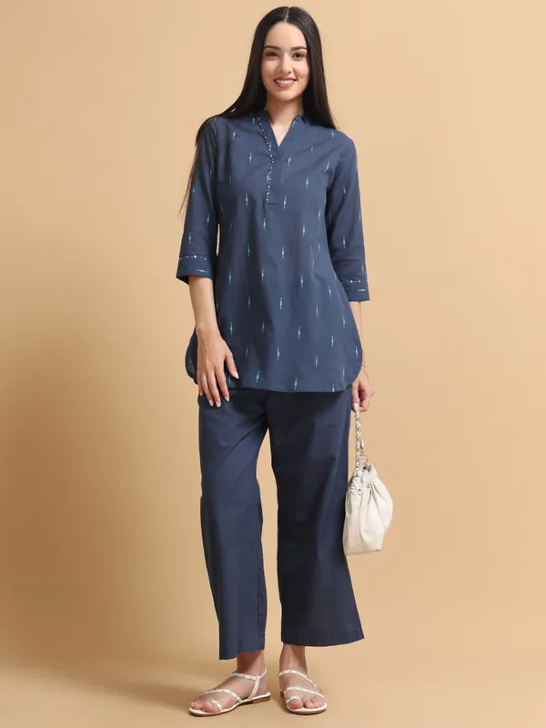 Navy_Blue_Ikat_Print_Co-Ord_Set_With_Tunic_And_Palazzo_Pants_For_Women