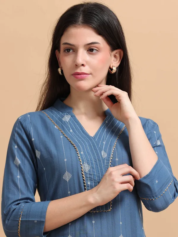 Blue_Embroidered_Kurta_Set_With_Matching_Pants_For_Women