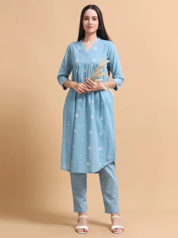 Light_Blue_Embroidered_Kurta_With_Pants_Set_For_Women
