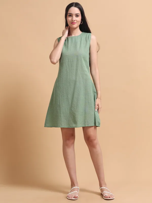 Sage_Green_Sleeveless_A-Line_Textured_Mini_Dress_For_Women